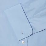 Contemporary Fit, Classic Collar, Double Cuff Shirt in a Plain Sky Blue Poplin Cotton - Hilditch & Key