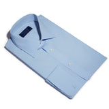 Contemporary Fit, Classic Collar, Double Cuff Shirt in a Plain Sky Blue Poplin Cotton - Hilditch & Key