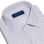 Contemporary Fit, Classic Collar, Double Cuff Shirt In Navy,Blue & Red Ladder Stripe