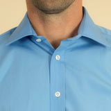 Contemporary Fit, Classic Collar, Double Cuff Shirt In Plain Blue