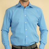 Contemporary Fit, Classic Collar, Double Cuff Shirt In Plain Blue