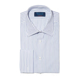 Contemporary Fit, Classic Collar, Double Cuff Shirt In White With Navy Fine Pin Stripe