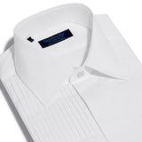 Contemporary Fit, Classic Collar, Double Cuff White Poplin Cotton Shirt with a Narrow Pleated Front - Hilditch & Key