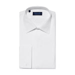 Contemporary Fit, Classic Collar, Double Cuff White Poplin Cotton Shirt with a Narrow Pleated Front - Hilditch & Key