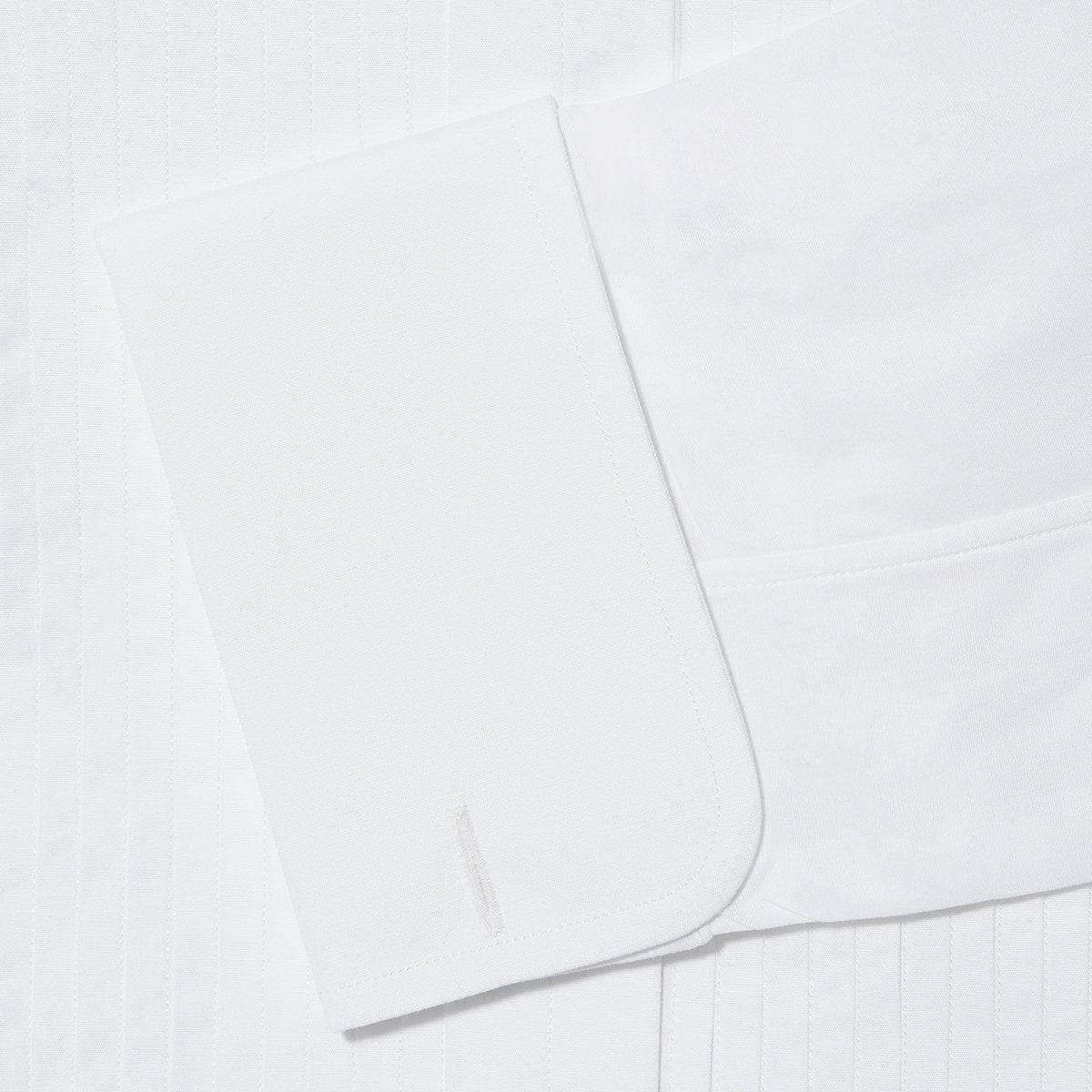 Contemporary Fit, Classic Collar, Double Cuff White Poplin Cotton Shirt with a Narrow Pleated Front - Hilditch & Key