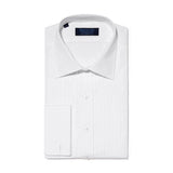 Contemporary Fit, Classic Collar, Double Cuff White Poplin Cotton Shirt with a Wide Pleated Front - Hilditch & Key