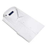 Contemporary Fit, Classic Collar, Double Cuff White Poplin Cotton Shirt with a Wide Pleated Front - Hilditch & Key