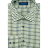 Contemporary Fit, Classic Collar, Two Button Cuff in Beige, Brown & Blue Check