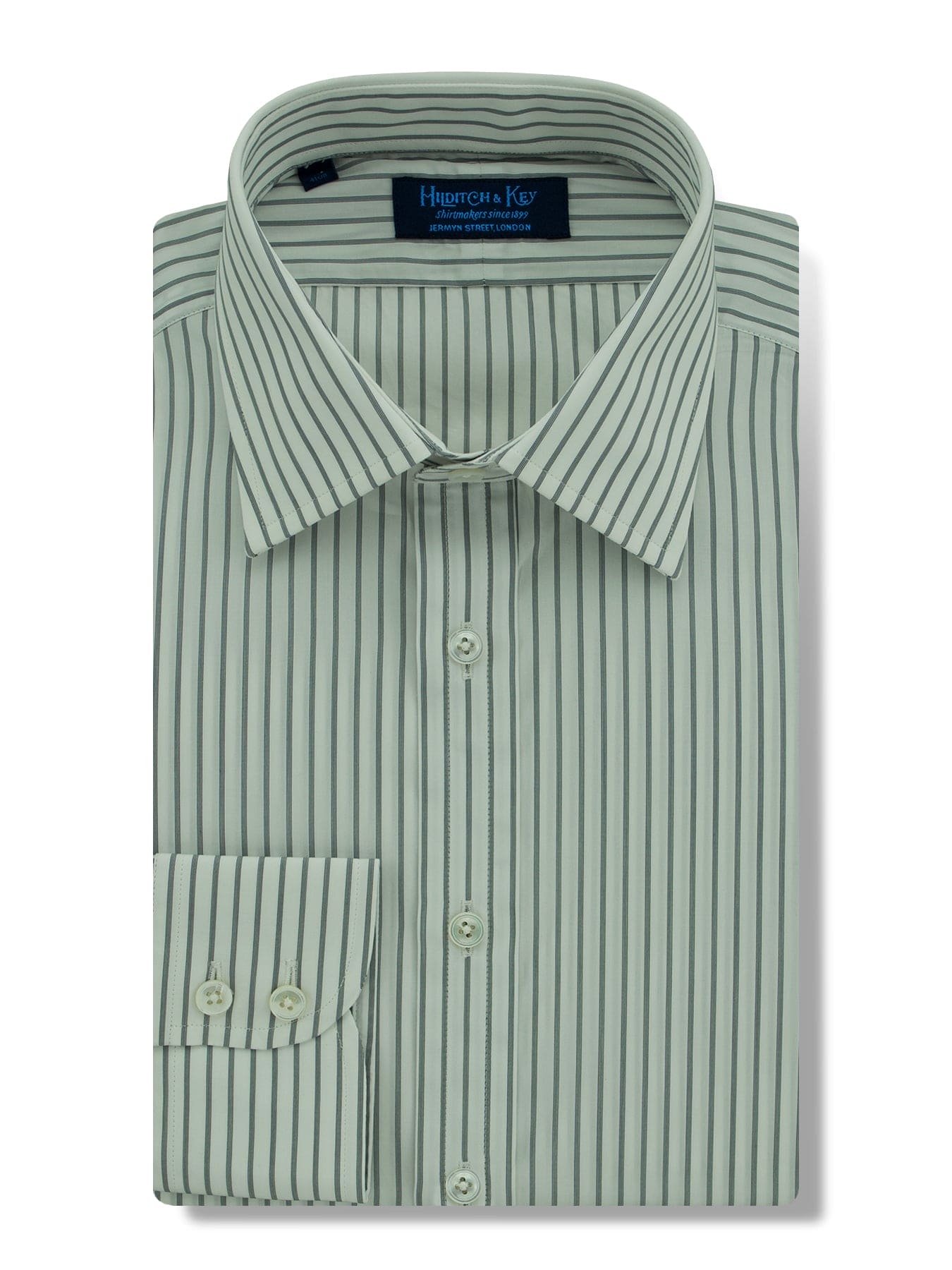 Contemporary Fit, Classic Collar, Two Button Cuff in Black & White Stripe
