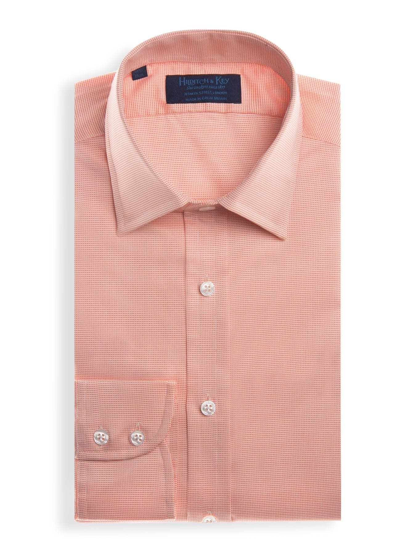 Contemporary Fit, Classic Collar, Two Button Cuff in Orange & White Check