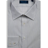 Contemporary Fit, Classic Collar, Two Button Cuff in White & Blue Fine Stripe