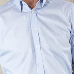 Contemporary Fit, Concealed Button Down Collar, Two Button Cuff Shirt In Plain Blue - Hilditch & Key