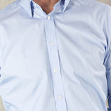 Contemporary Fit, Concealed Button Down Collar, Two Button Cuff Shirt In Plain Blue - Hilditch & Key