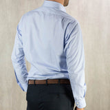 Contemporary Fit, Concealed Button Down Collar, Two Button Cuff Shirt In Plain Blue - Hilditch & Key