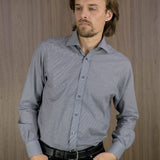 Contemporary Fit, Cut-away Collar, 2 Button Cuff Shirt in a Black & White Check Poplin Cotton