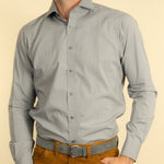 Contemporary Fit, Cut-away Collar, 2 Button Cuff Shirt in a Black & White Dot Check Twill Cotton