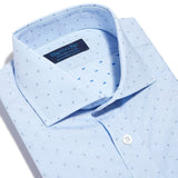 Contemporary Fit, Cut-away Collar, 2 Button Cuff Shirt in a Blue & Navy Jacquard Poplin Cotton