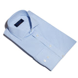 Contemporary Fit, Cut-away Collar, 2 Button Cuff Shirt in a Blue & White Fine Bengal Poplin Cotton - Hilditch & Key