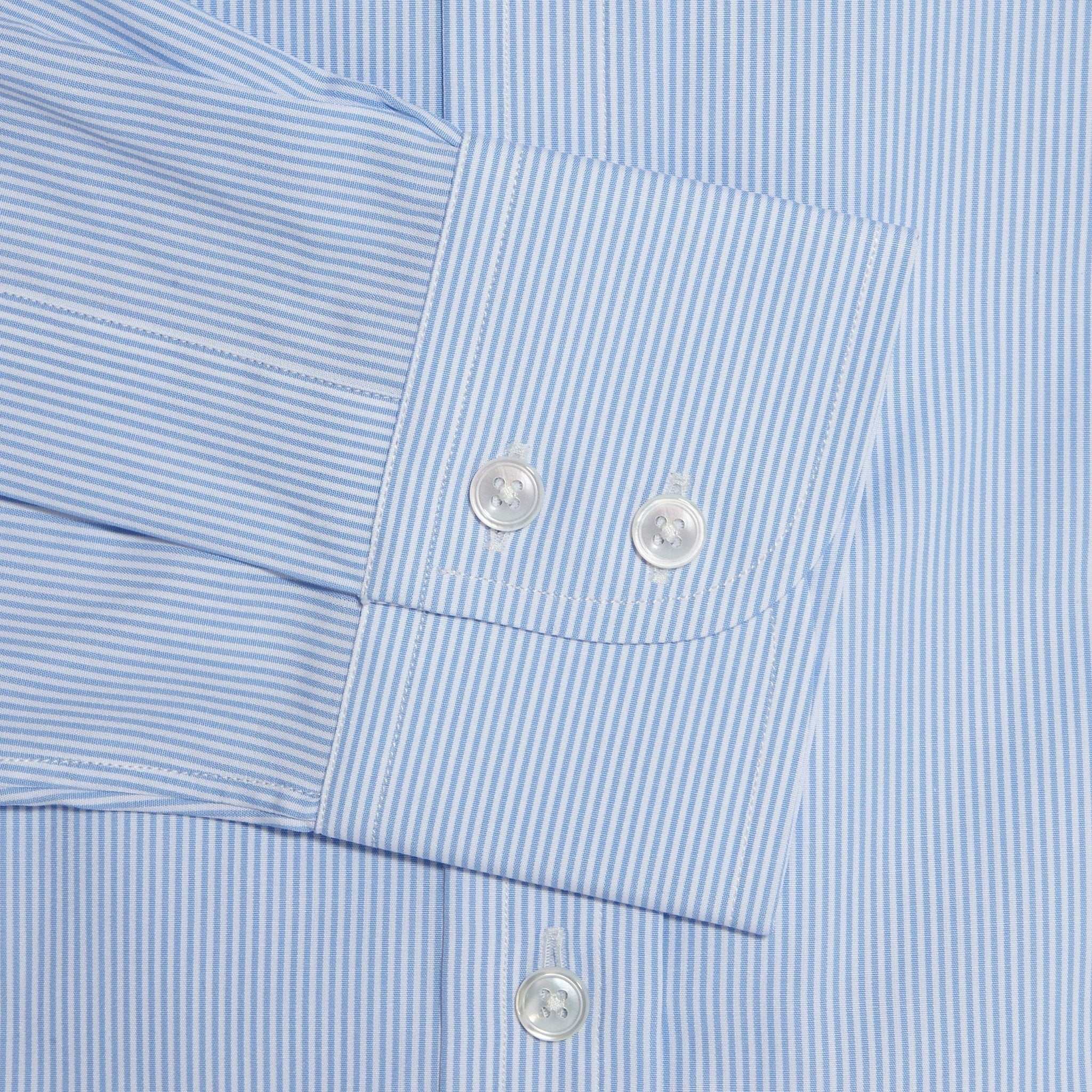 Contemporary Fit, Cut-away Collar, 2 Button Cuff Shirt in a Blue & White Fine Bengal Poplin Cotton - Hilditch & Key