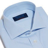 Contemporary Fit, Cut-away Collar, 2 Button Cuff Shirt in a Blue & White Fine Bengal Poplin Cotton - Hilditch & Key