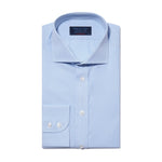 Contemporary Fit, Cut-away Collar, 2 Button Cuff Shirt in a Blue & White Fine Bengal Poplin Cotton - Hilditch & Key