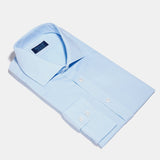 Contemporary Fit, Cut-away Collar, 2 Button Cuff Shirt in a Blue & White Textured Twill Cotton