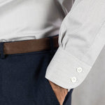Contemporary Fit, Cut-away Collar, 2 Button Cuff Shirt in a Brown, Navy & White Textured Twill Cotton