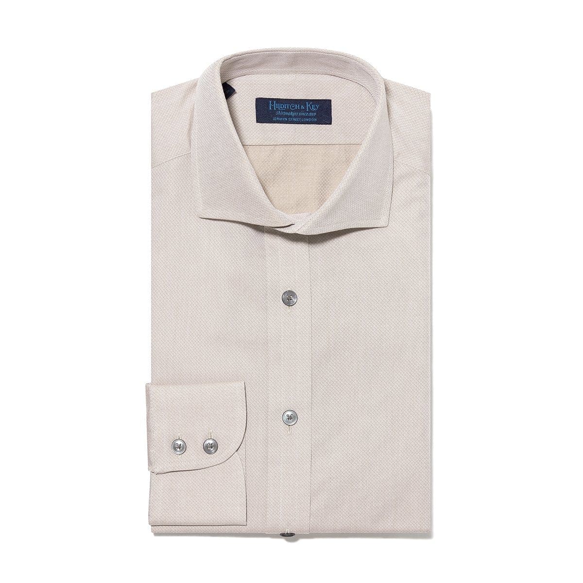 Contemporary Fit, Cut-away Collar, 2 Button Cuff Shirt in a Brown & White Textured Twill Cotton