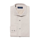 Contemporary Fit, Cut-away Collar, 2 Button Cuff Shirt in a Brown & White Textured Twill Cotton