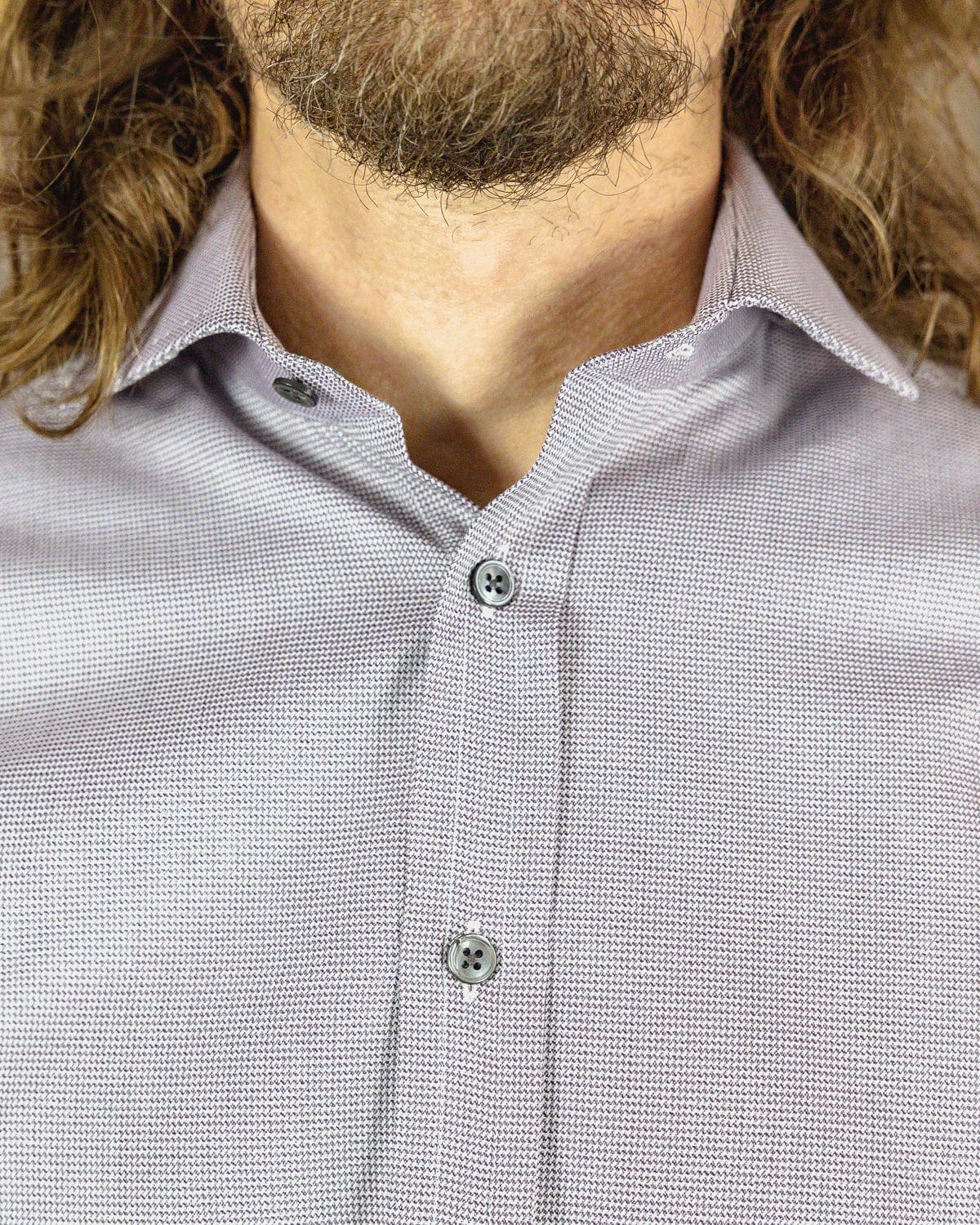 Contemporary Fit, Cut-away Collar, 2 Button Cuff Shirt in a Burgundy & White Checkerboard Twill Cotton