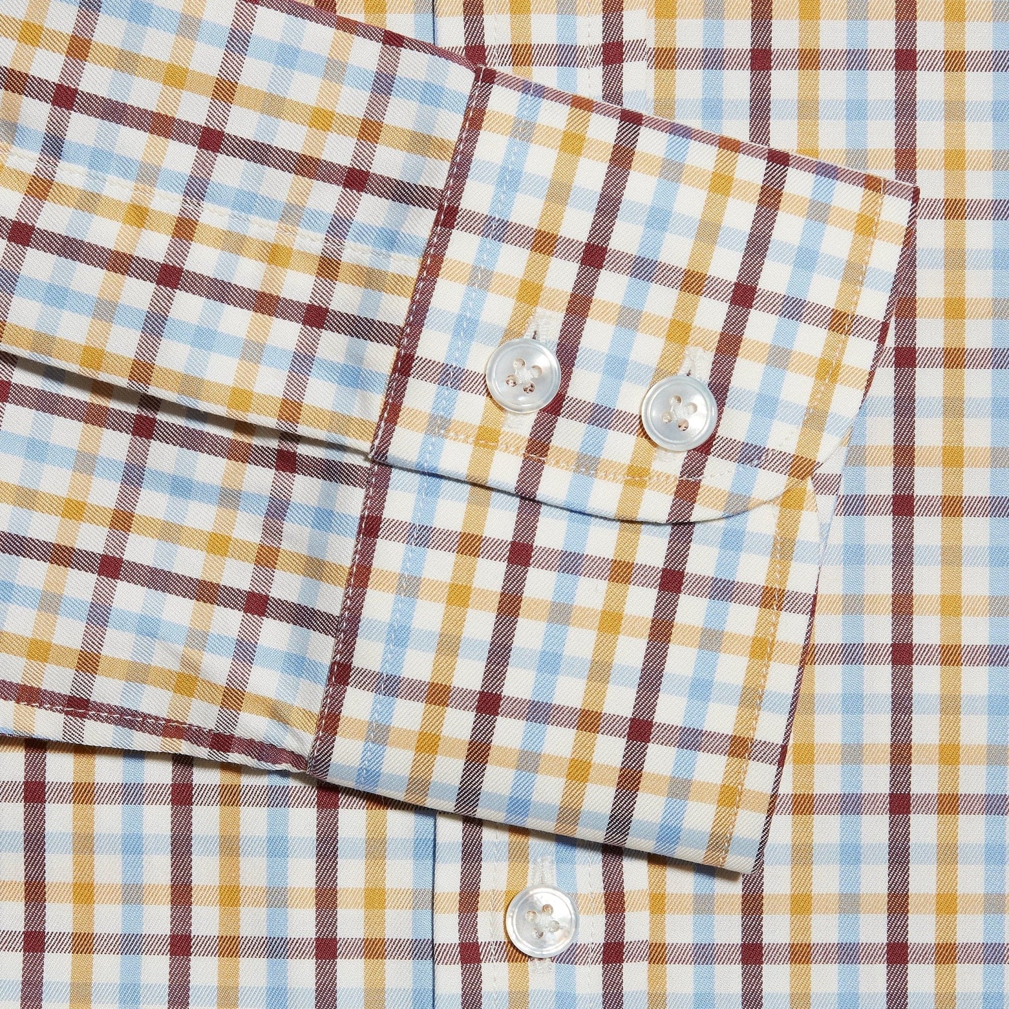 Contemporary Fit, Cut-away Collar, 2 Button Cuff Shirt in a Cream, Burgundy, Yellow & Blue Check Brushed Cotton