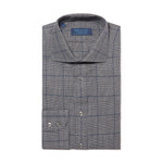 Contemporary Fit, Cut-away Collar, 2 Button Cuff Shirt in a Grey, Black & Navy PoW Check Twill Cotton