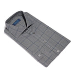 Contemporary Fit, Cut-away Collar, 2 Button Cuff Shirt in a Grey, Black & Navy PoW Check Twill Cotton