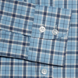 Contemporary Fit, Cut-away Collar, 2 Button Cuff Shirt in a Light Blue, Navy & White Check Brushed Cotton