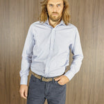 Contemporary Fit, Cut-away Collar, 2 Button Cuff Shirt in a Navy & White Micro Houndstooth Cotton