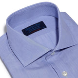 Contemporary Fit, Cut-away Collar, 2 Button Cuff Shirt in a Plain Blue End-On-End Cotton - Hilditch & Key