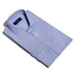 Contemporary Fit, Cut-away Collar, 2 Button Cuff Shirt in a Plain Blue End-On-End Cotton - Hilditch & Key