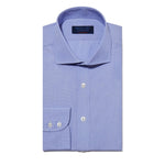 Contemporary Fit, Cut-away Collar, 2 Button Cuff Shirt in a Plain Blue End-On-End Cotton - Hilditch & Key