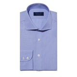 Contemporary Fit, Cut-away Collar, 2 Button Cuff Shirt in a Plain Blue End-On-End Cotton - Hilditch & Key