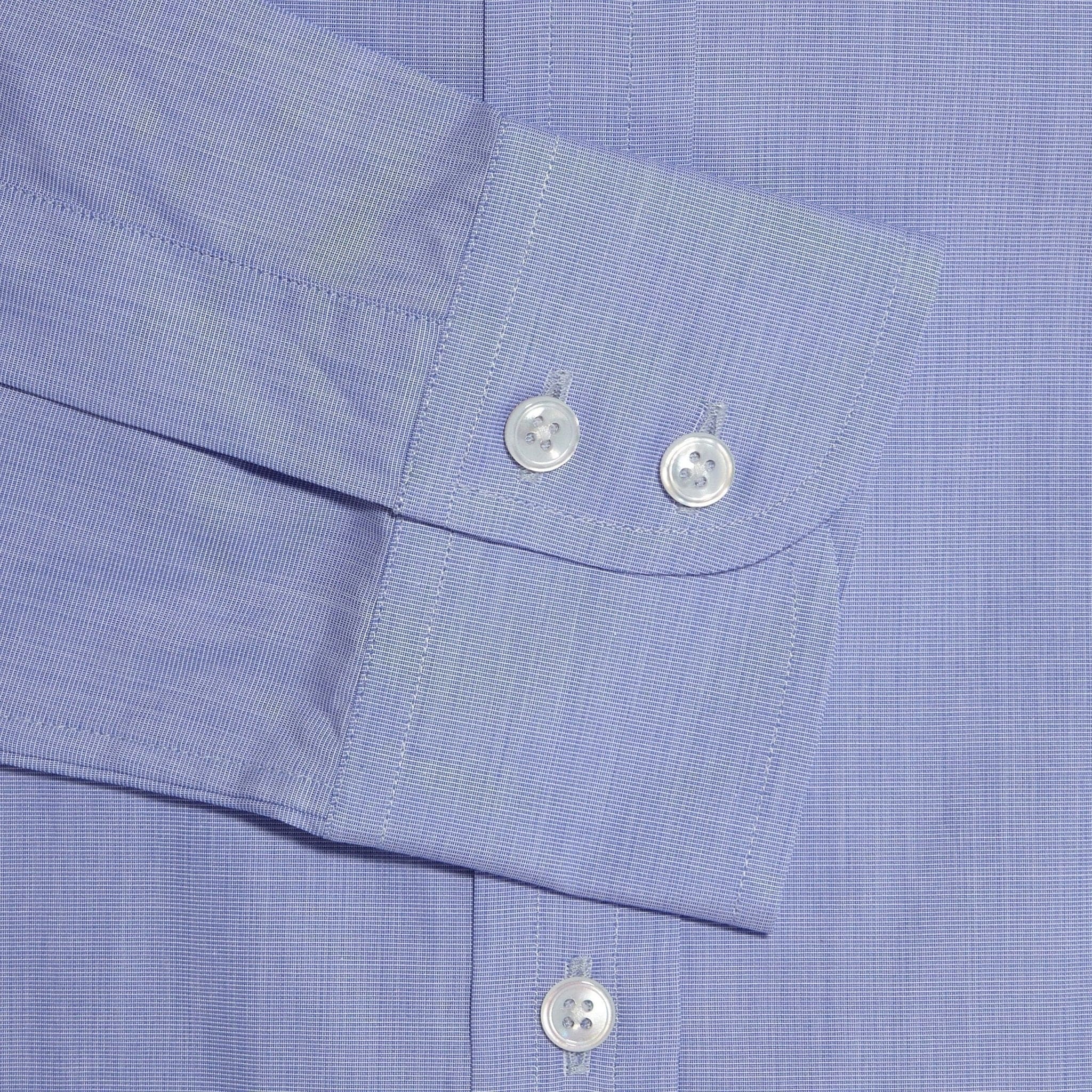 Contemporary Fit, Cut-away Collar, 2 Button Cuff Shirt in a Plain Blue End-On-End Cotton - Hilditch & Key