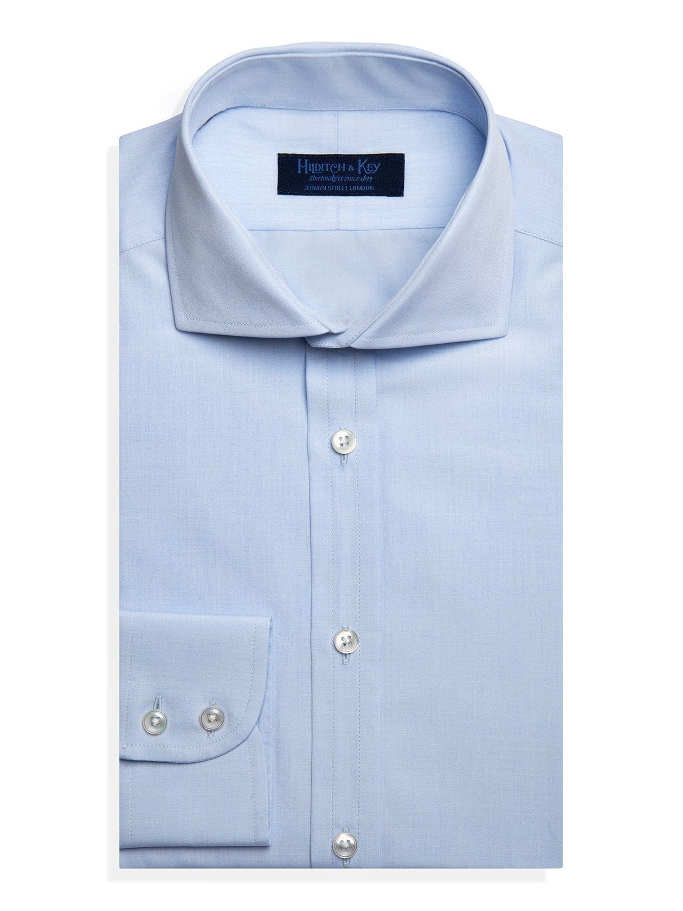Contemporary Fit, Cut-away Collar, 2 Button Cuff Shirt in a Plain Ice Blue Poplin Cotton