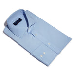 Contemporary Fit, Cut-away Collar, 2 Button Cuff Shirt in a Plain Sky Blue Poplin Cotton - Hilditch & Key