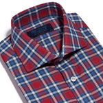 Contemporary Fit, Cut-away Collar, 2 Button Cuff Shirt in a Red & White Check Oxford Cotton