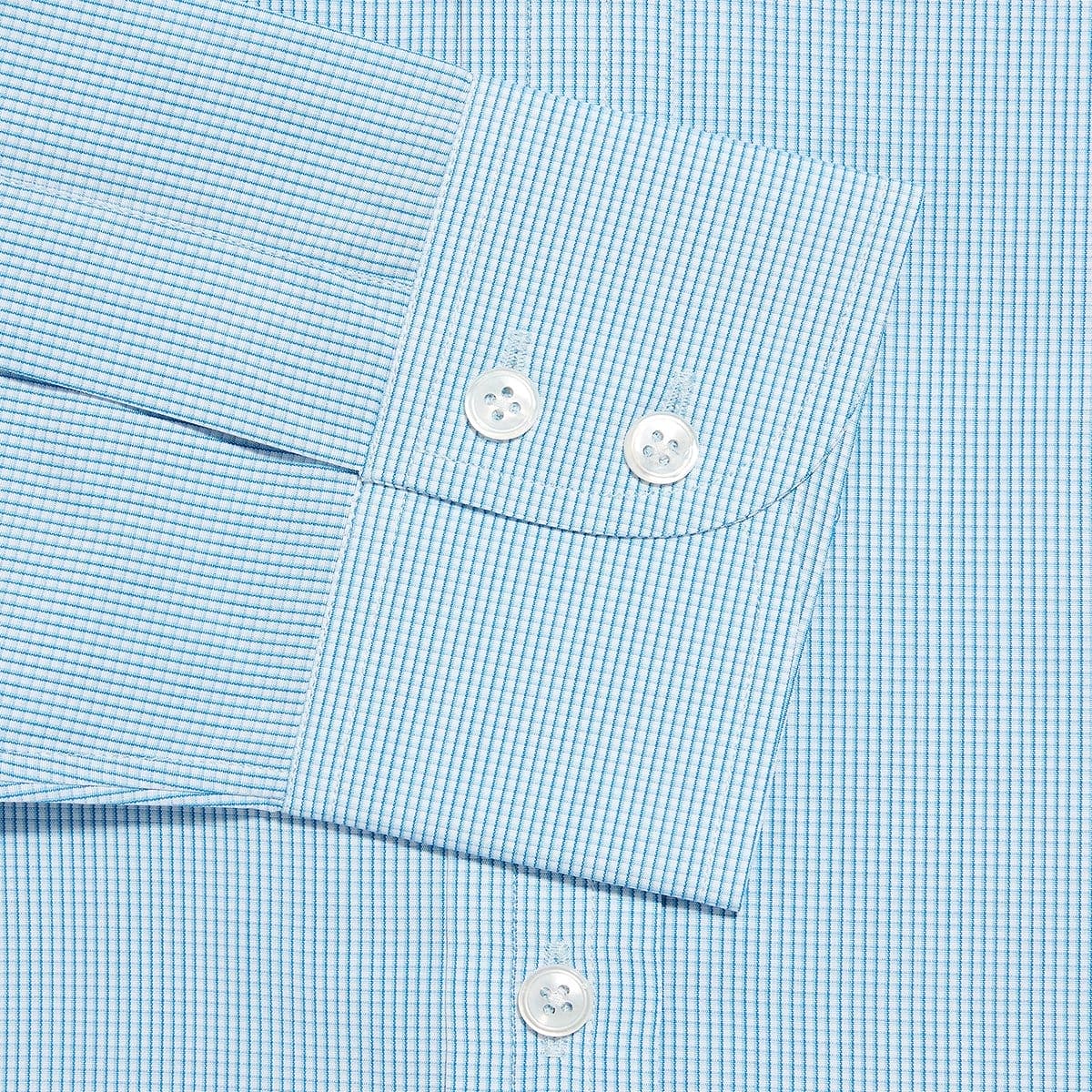 Contemporary Fit, Cut-away Collar, 2 Button Cuff Shirt in a Turquoise, Navy & White Check Poplin Cotton