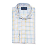 Contemporary Fit, Cut-away Collar, 2 Button Cuff Shirt in a Yellow, Blue & White Overcheck Twill Cotton
