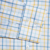 Contemporary Fit, Cut-away Collar, 2 Button Cuff Shirt in a Yellow, Blue & White Overcheck Twill Cotton