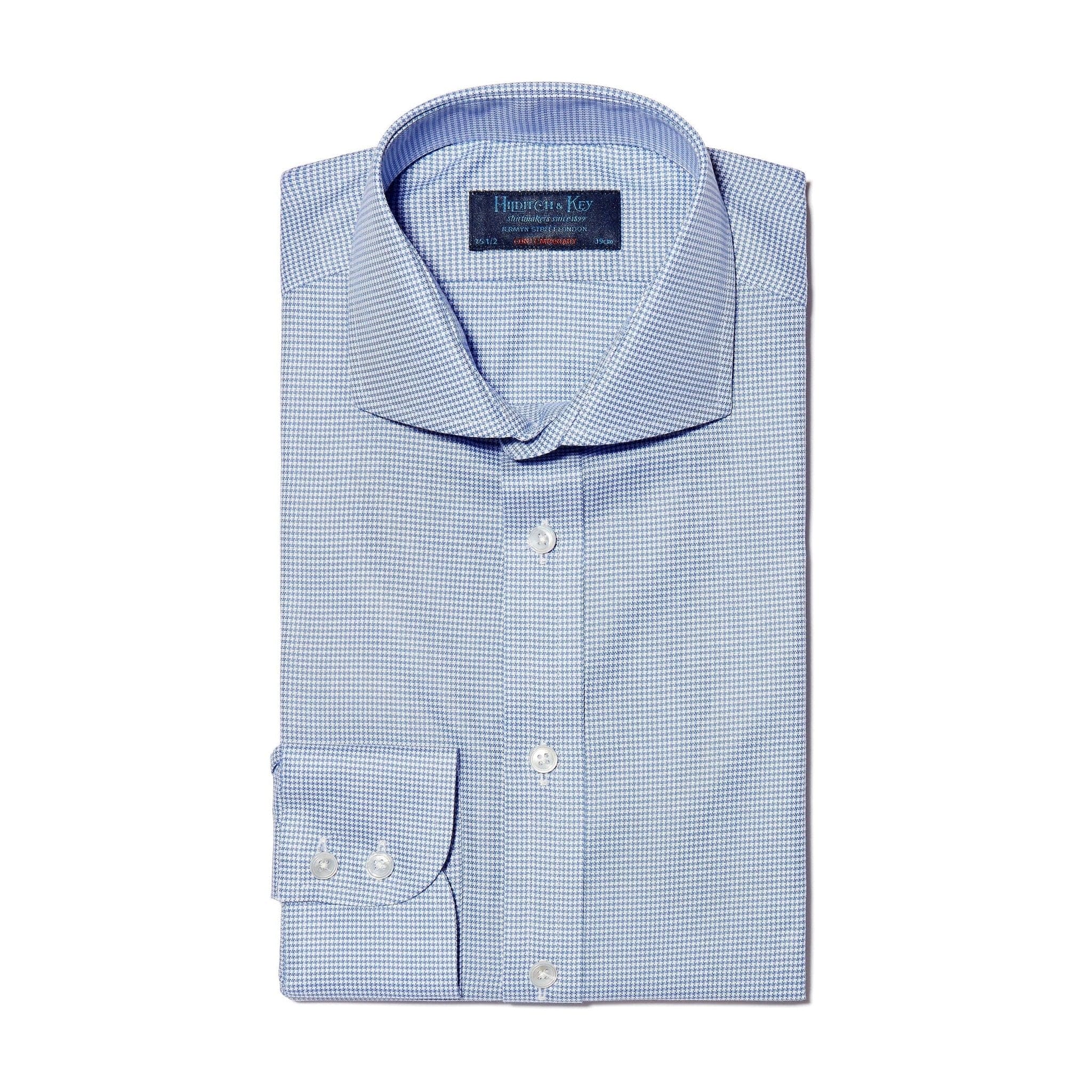 Contemporary Fit, Cut-away Collar, 2 Button Cuff Shirt In Blue Houndstooth Cotton