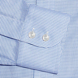 Contemporary Fit, Cut-away Collar, 2 Button Cuff Shirt In Blue Houndstooth Cotton