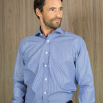 Contemporary Fit, Cut-away Collar, 2 Button Cuff Shirt In Blue & White Stripe