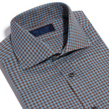 Contemporary Fit, Cut-away Collar, 2 Button Cuff Shirt In Brown & Blue Check